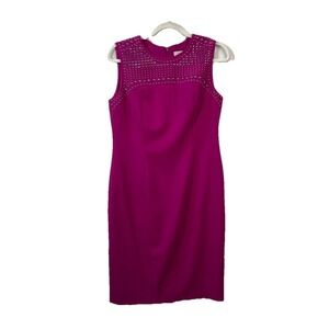 Kasper Womens Sheath Dress Size 6 Magenta Studded Fully Lined Back Slit